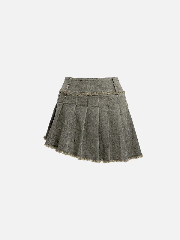 Winter Wardrobe Clearance Aelfric Eden Fringe Wrinkle Washed Denim Skirt