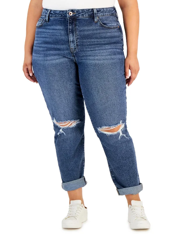 Women's Comfortable Lounge Garments Plus Womens Cuffed High Rise Mom Jeans