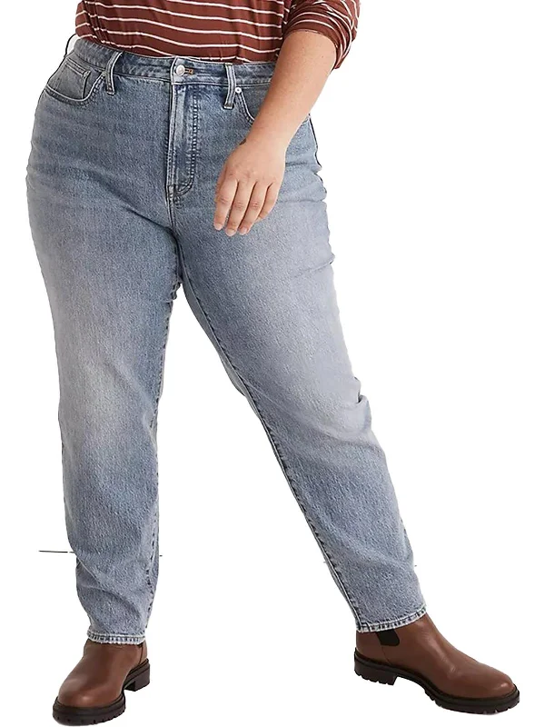 Women's Layered Outfit Plus The Curvy Perfect Vintage Womens High-Rise Medium Wash Straight Leg Jeans