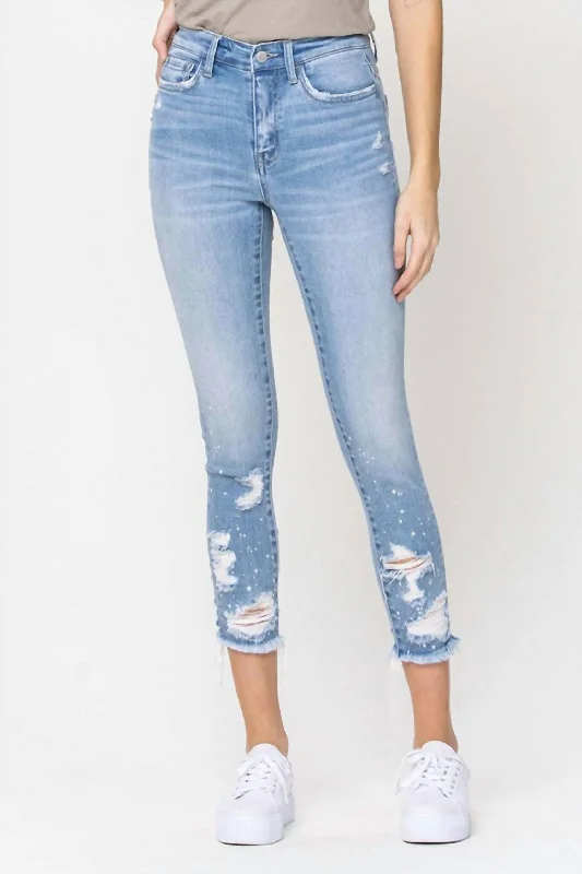 Women's Stylish Vacation Attire Women's Paint Splatter Crop Skinny Ankle Jean In Light Wash