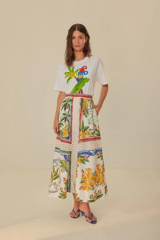 VIP Member Discount Off-White Tropical Destination LENZING™ ECOVERO™ Euroflax™ Midi Skirt