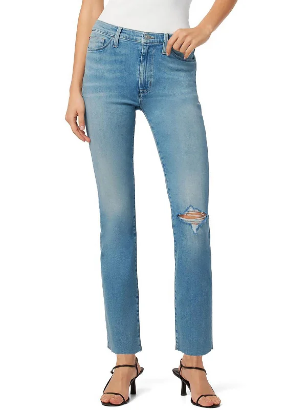 Women's Vintage-Inspired Outfit Blair Womens High-Rise Straight Leg Cropped Jeans