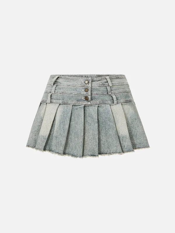 Chic Clothing For Women Aelfric Eden Three Layers Waist Washed Denim Skirt