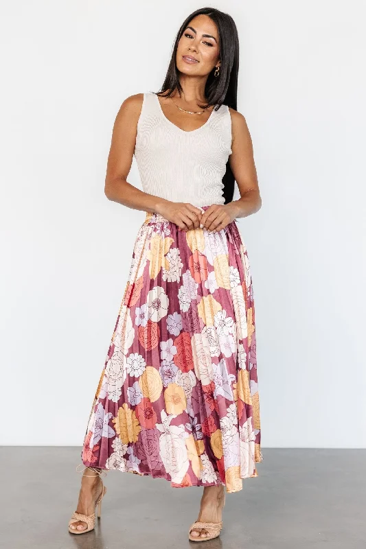 Women's Clothing Apparel Sets Cori Pleated Skirt | Deep Mauve Floral