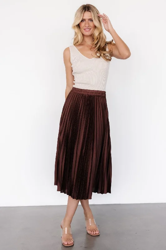 Women's Night-Out Clothes Demetria Pleated Midi Skirt | Dark Brown