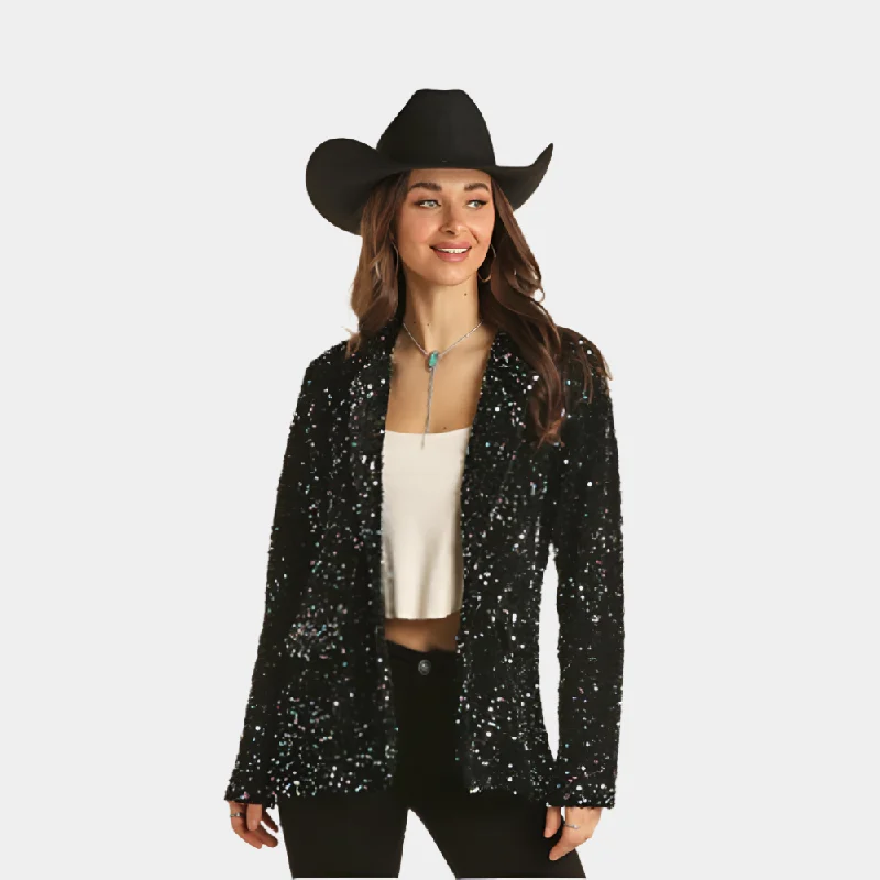 Women's Clothing For Travel Rock and Roll Denim Sequin Blazer