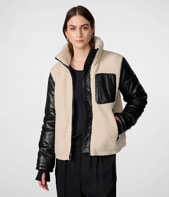 Chic Women's Clothing for Date Nights Faux Leather Sherpa Jacket