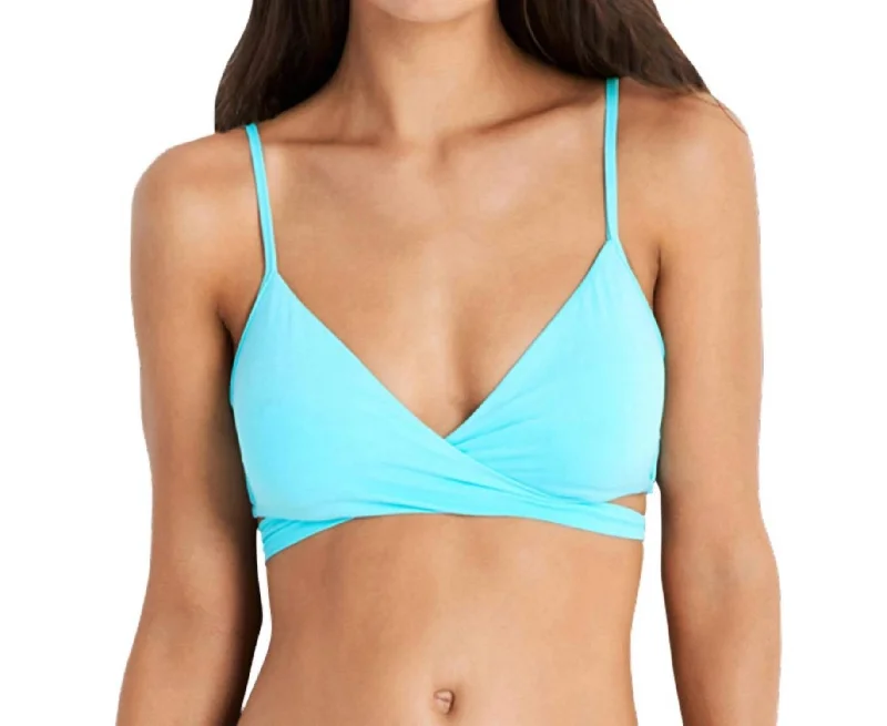 Women's Trendy Outfits Wrap Front Bralette Bikini Top In Sea Ice Blue