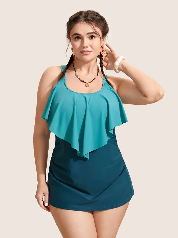 Women's Casual Dresses Contrast Ruffles Adjustable Straps Swim Top