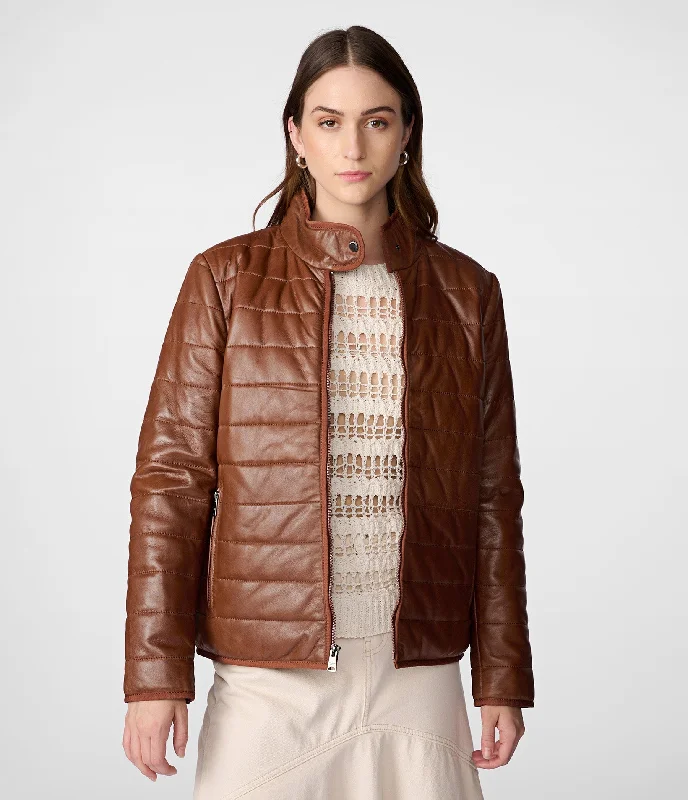 Women's Luxury Garments Katrina Leather Packable Puffer Jacket