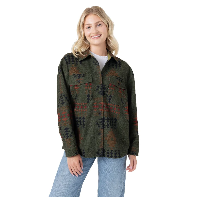 Plus Size Women's Fashion Printed Shacket - Aztec