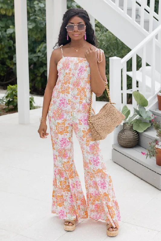 Chic Women's Garments Aware Of This Multi Floral Flare Leg Jumpsuit FINAL SALE