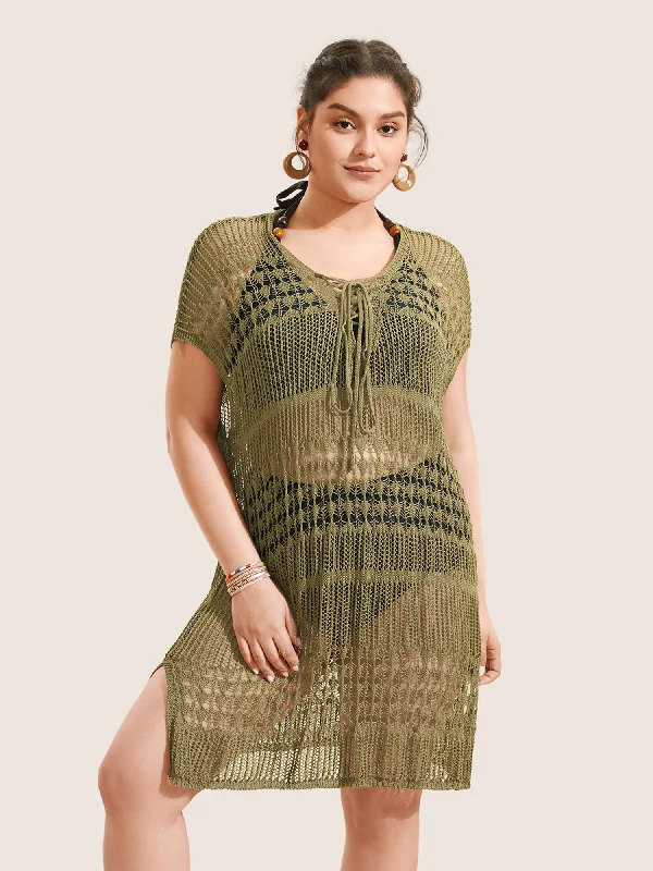 Women's Formal Apparel Solid Cut Out See Through Lace Up Swim Cover Up