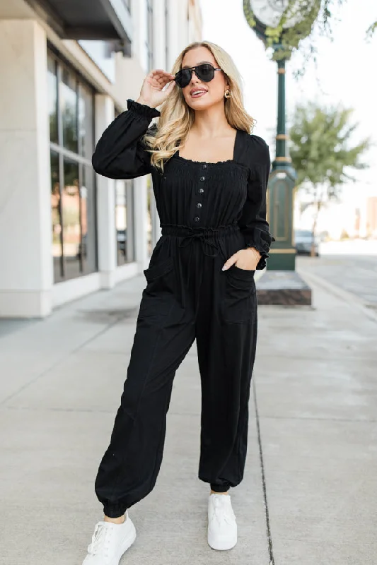 Women's Outerwear Apparel Bop Around Black Jogger Style Jumpsuit FINAL SALE