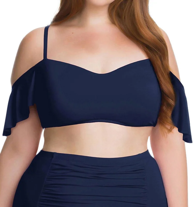 Charming Everyday Clothing For Women Flounce Off The Shoulder Ruffle Bikini Top - Plus In Indigo