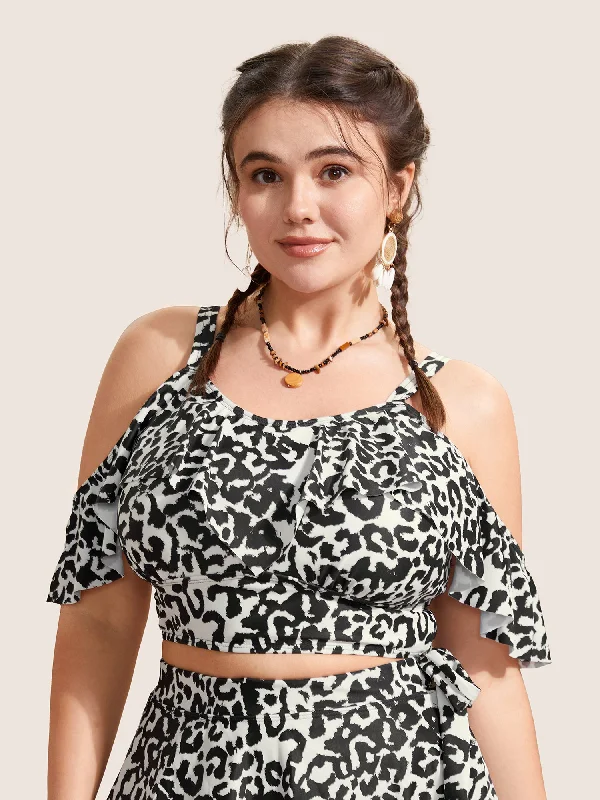 Effortless Chic for Women Leopard Print Ruffles Adjustable Straps Swim Top