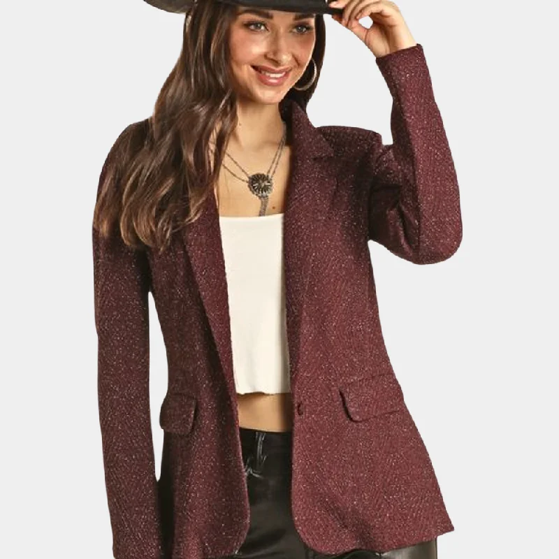 Women's Apparel Rock & Roll Denim Burgundy Shimmer Blazer