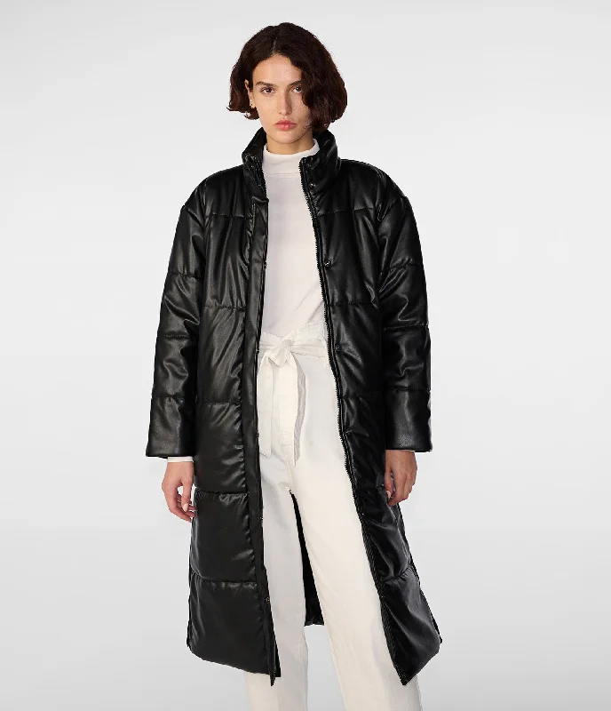 Minimalist Women's Fashion Clothing Oversized Faux Leather Puffer Jacket