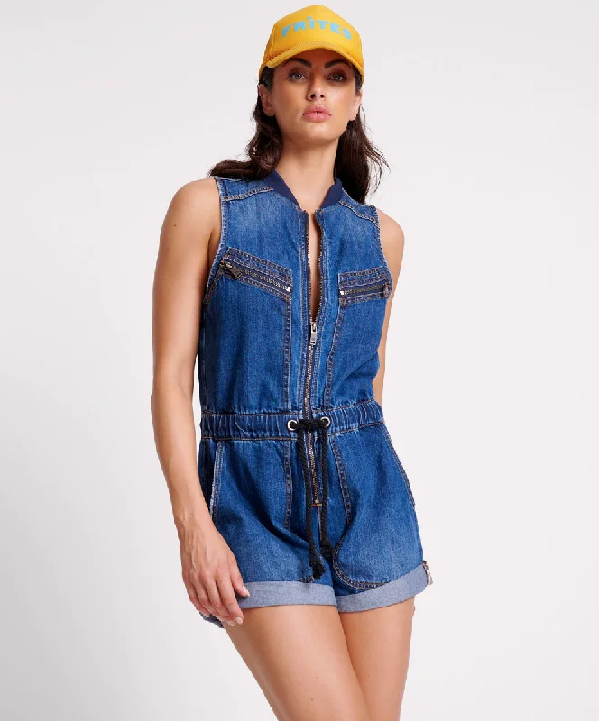 Women's Elegant Garments Lilly Sporty Denim Jumpsuit - Blue Moon