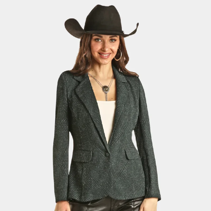 Women's Functional Outdoor Garments Rock & Roll Denim Green Shimmer Blazer.