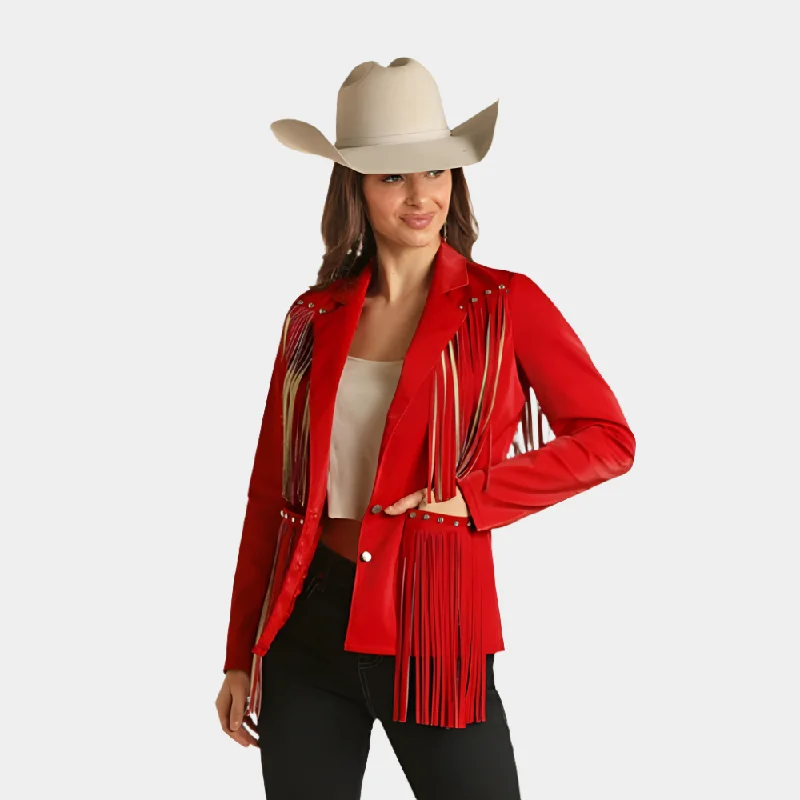 High-Fashion Women's Clothing Red Fringe Jacket