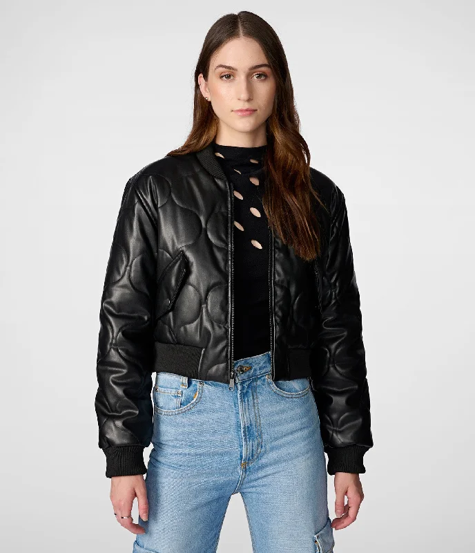 Stylish Women's Clothes for Work and Play Faux Leather Quilted Cropped Jacket