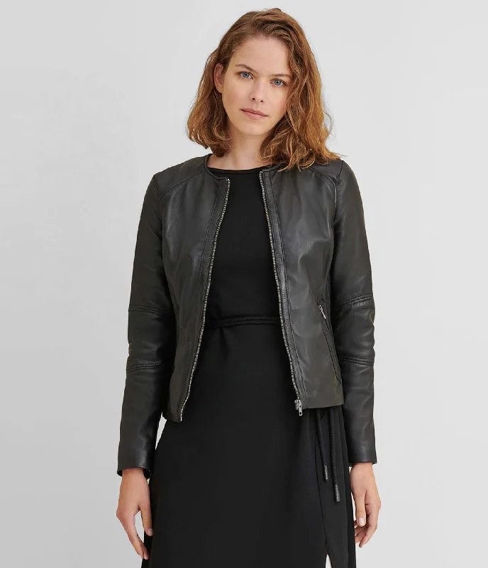 Online Clothing Boutiques Leather Jacket With Side Stitching