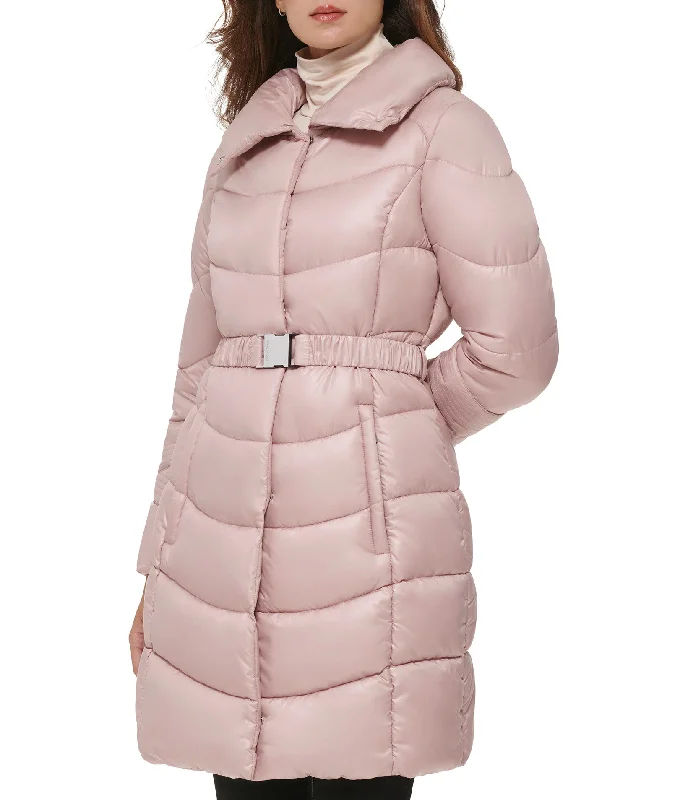 Workwear Fashion for Women Cire Belted Puffer With Funnel Neck