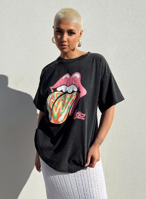 Women's Holiday Outfit The Rolling Stones Retro Swirl Oversized Tee Black