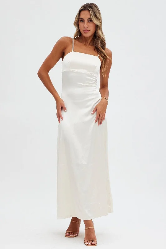 Women's Clothing Online Beige Satin Straight Maxi Dress