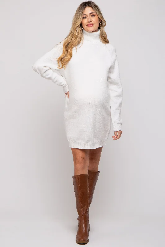 Boutique Dress Online Cream Knit Long Sleeve Turtleneck Maternity Sweater Dress