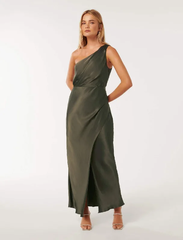 Women's Clothes And Apparel Emily One Shoulder Satin Maxi Dress