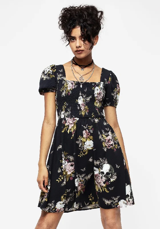 Clothing Woman Revival Floral Puff Sleeve Shirred Mini Dress