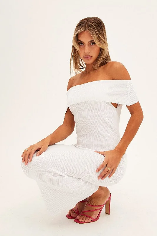 Plus-Size Women's Garments White Off Shoulder Dress Knit Bodycon Knit