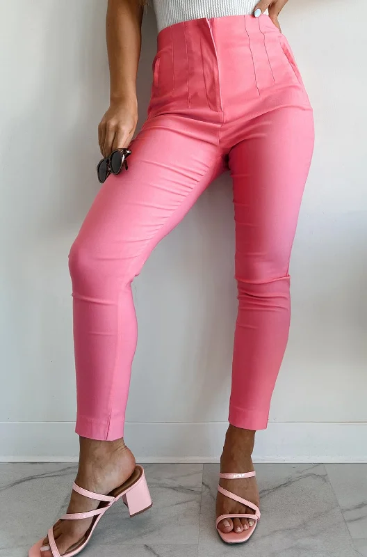 Women's Seasonal Attire Read The Fine Print High Waist Skinny Pants (Pink)