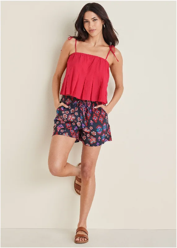 Women's Evening Wear Outfit Cotton Linen Easy Shorts - Modern Folk Floral